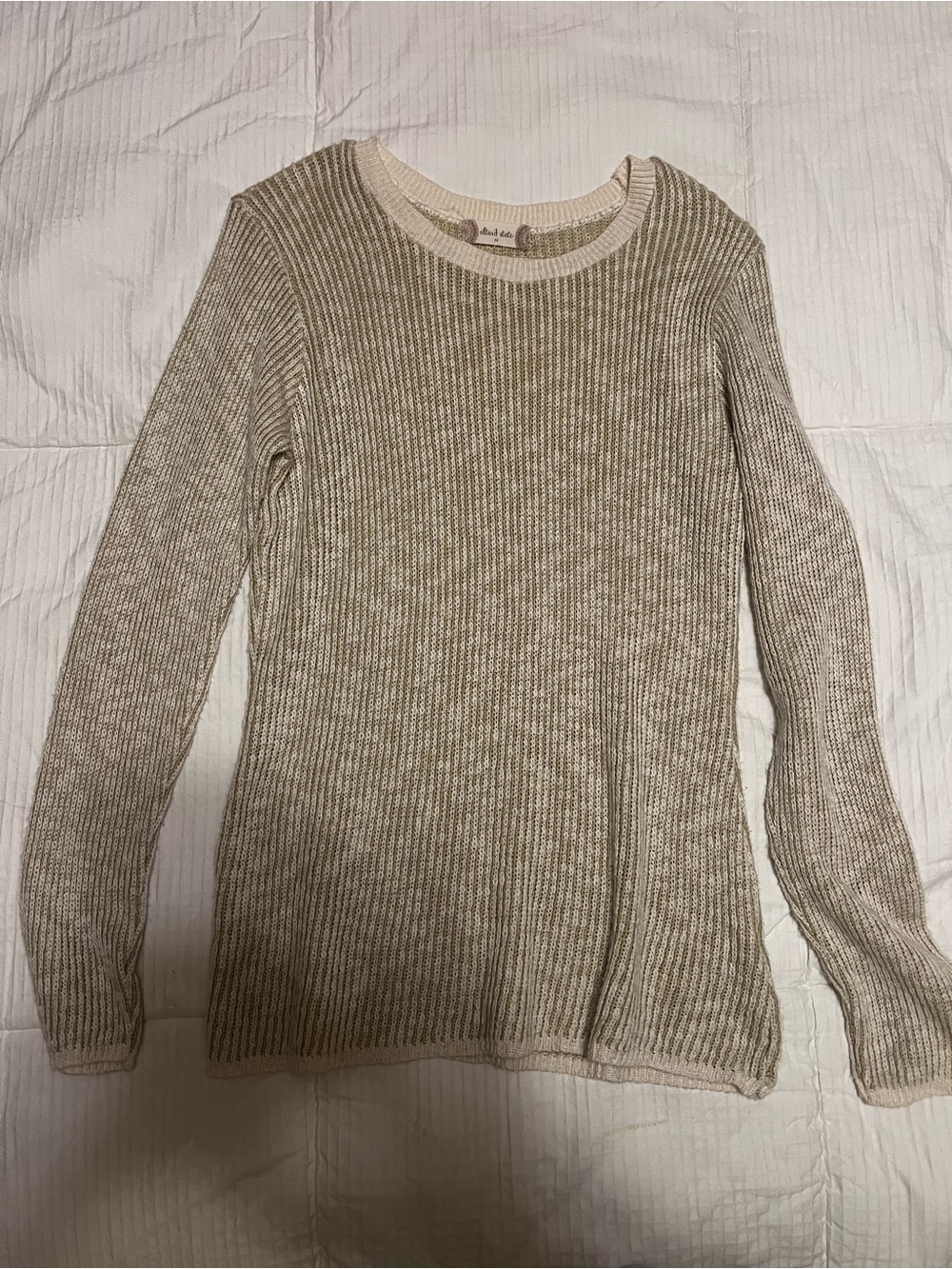 Altar'd State Beige Cream Ribbed Crew Neck Sweater